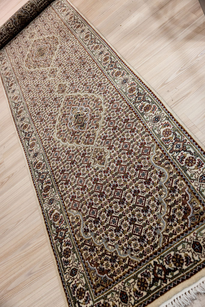 Cream Indo Tabriz Wool Runner 386cm x 83cm