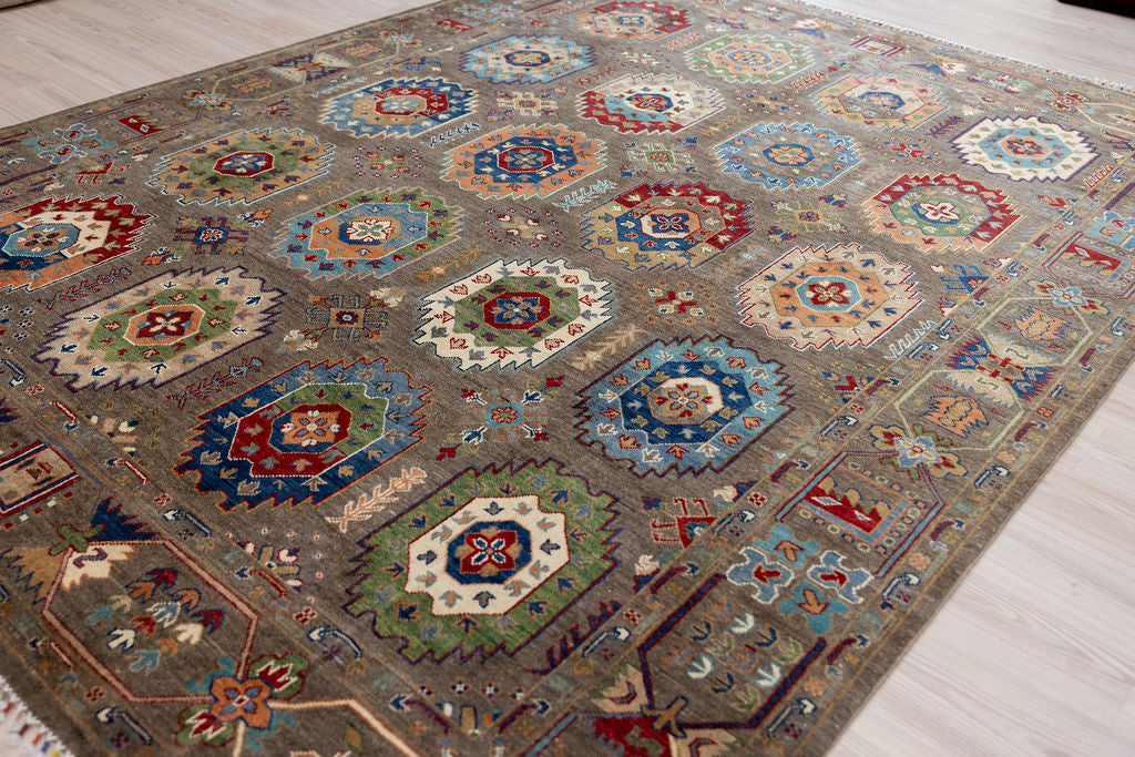 Grey Afghan Suzani Chobi Wool Rug 309cm x 232cm