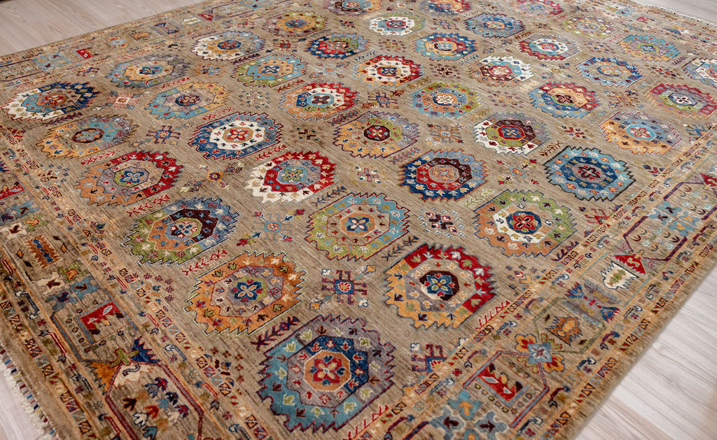 Fawn Afghan Suzani Chobi Wool Rug 372cm x 278cm
