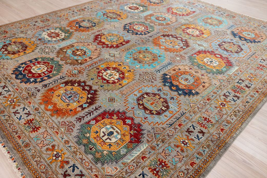 Fine Grey Afghan Suzani Chobi Wool Rug 303cm x 246cm