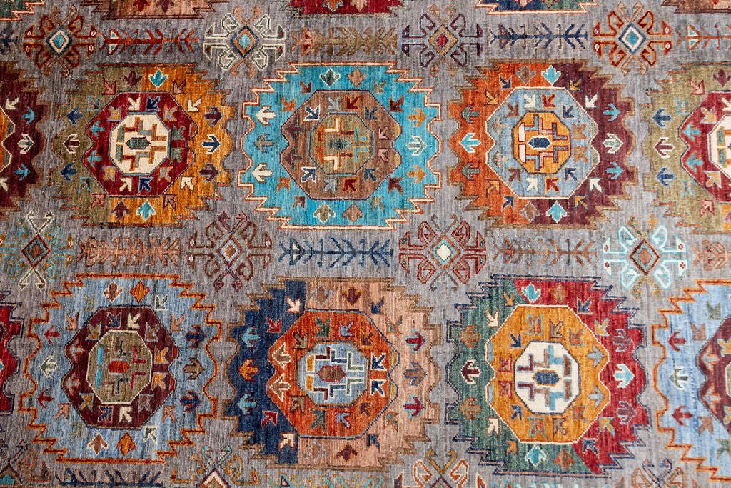 Fine Grey Afghan Suzani Chobi Wool Rug 303cm x 246cm