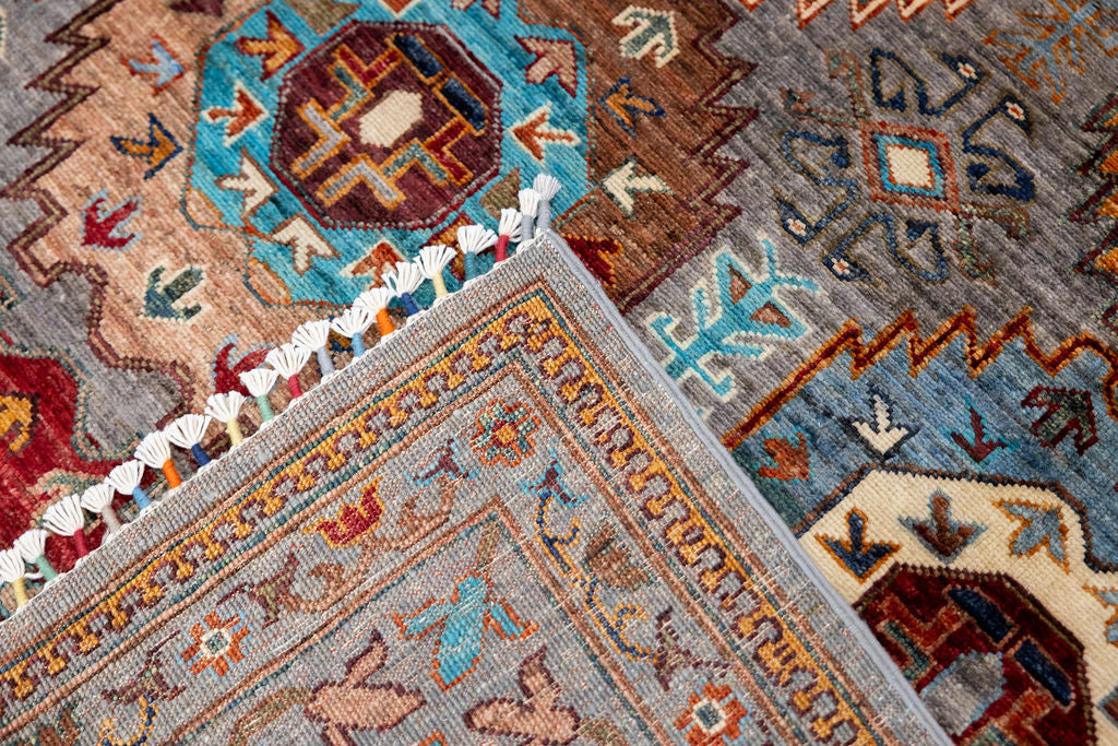 Fine Grey Afghan Suzani Chobi Wool Rug 303cm x 246cm
