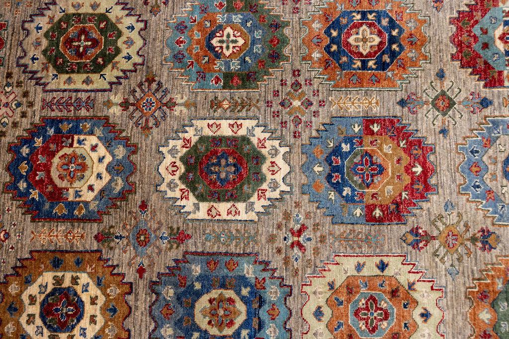 Grey Afghan Suzani Chobi Wool Rug 309cm x 232cm