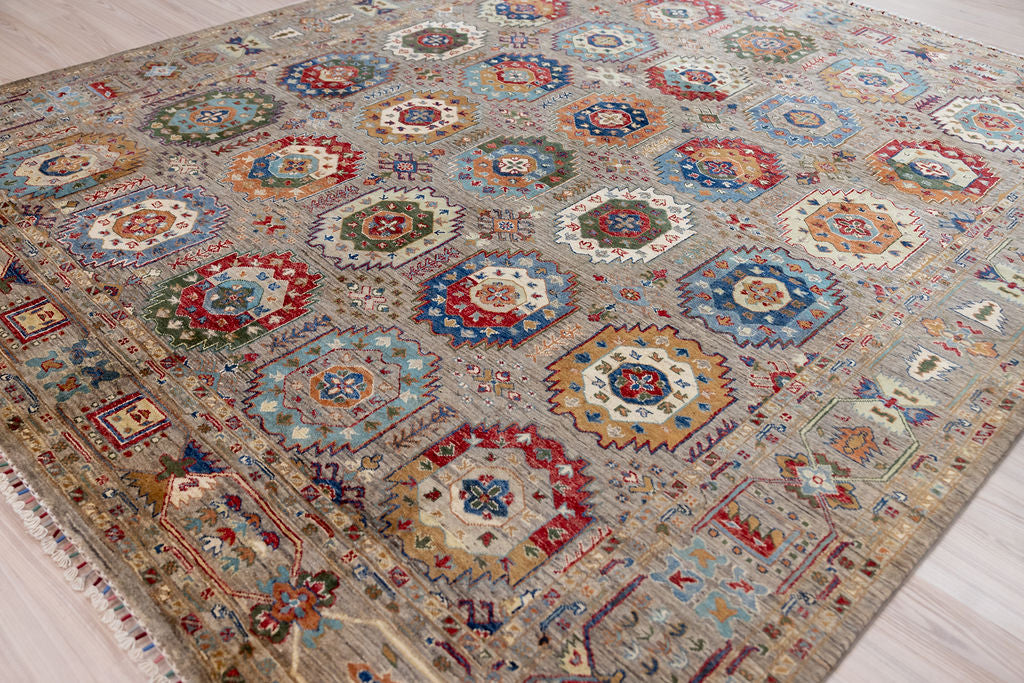 Grey Afghan Suzani Chobi Wool Rug 309cm x 232cm