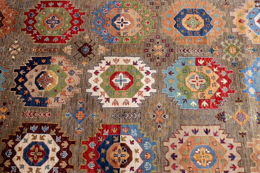 Grey Fine XL Afghan Suzani Chobi Wool Rug 422cm x 302cm