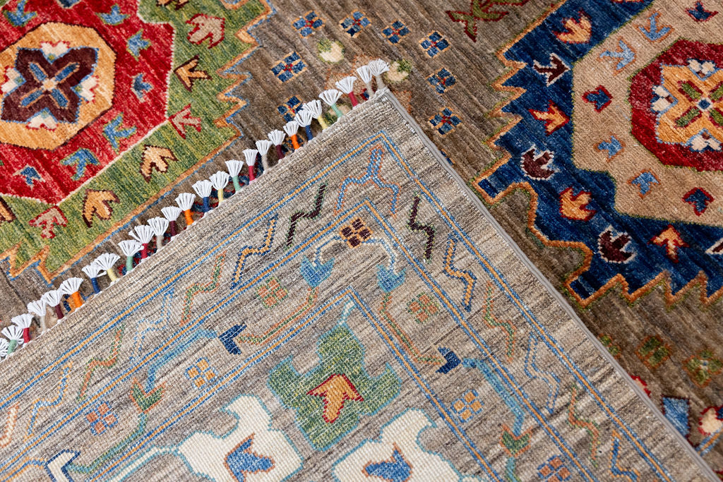 Grey Fine XL Afghan Suzani Chobi Wool Rug 422cm x 302cm