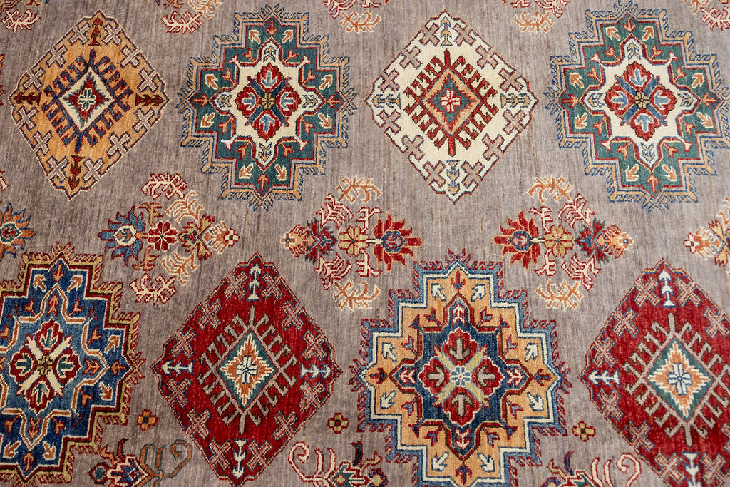 Grey Red Afghan Super Kazak Wool Rug 356cm x 266cm