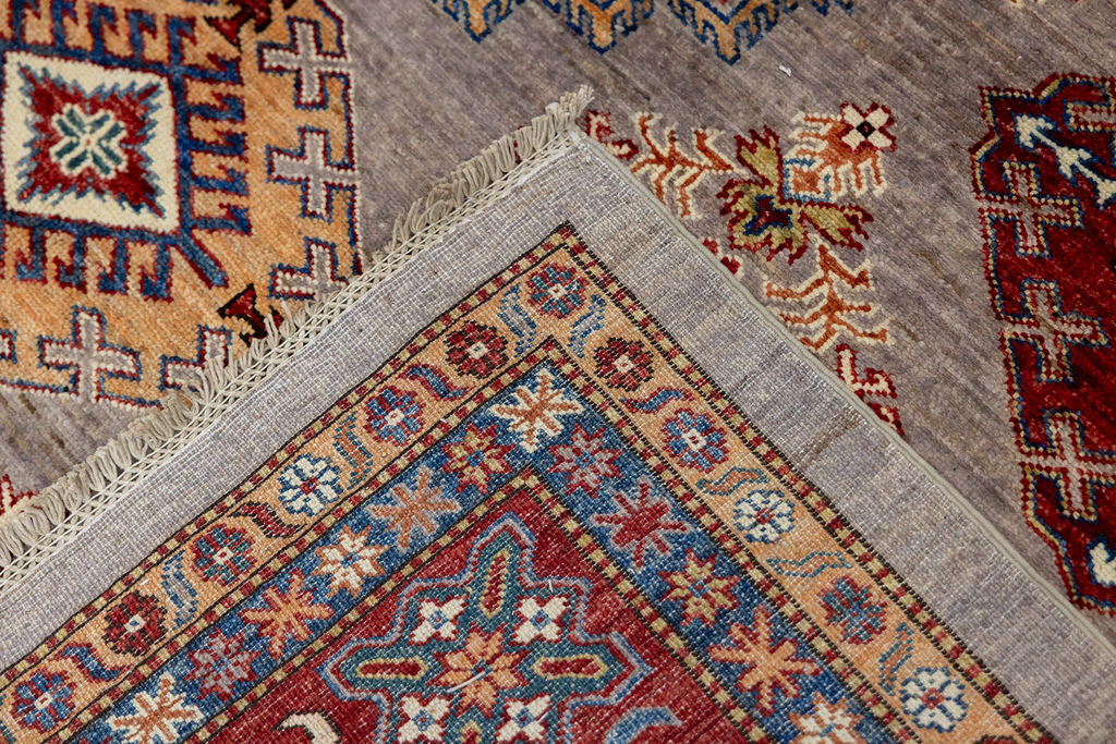 Grey Red Afghan Super Kazak Wool Rug 356cm x 266cm