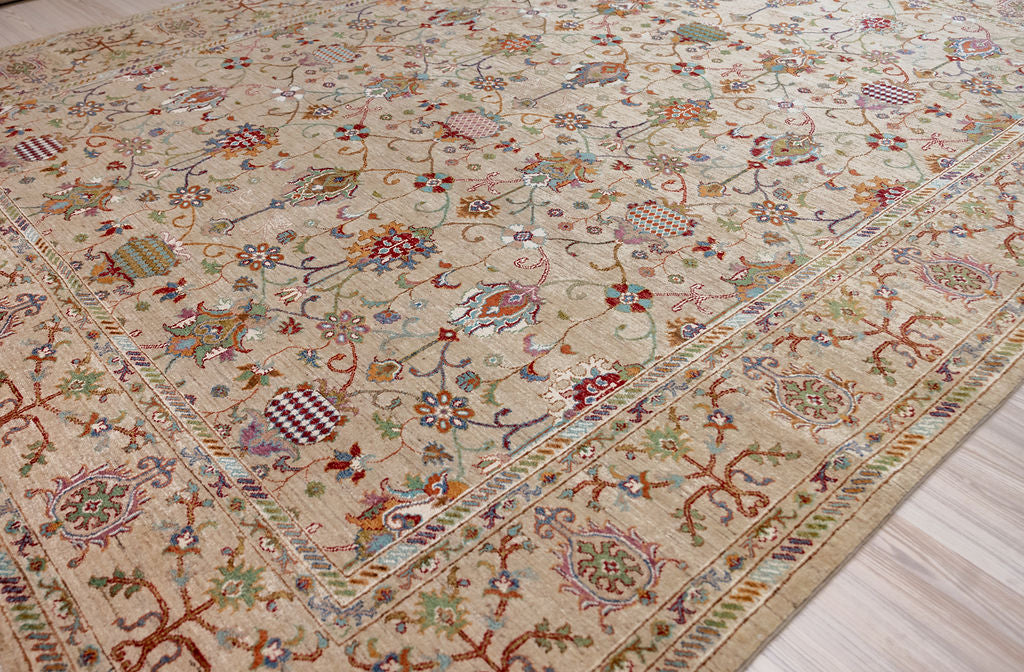 Fawn XL Afghan Sultani Chobi Wool Rug 388cm x 304cm