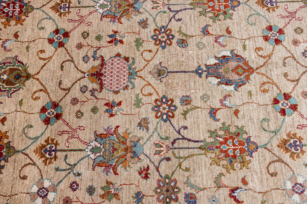Fawn XL Afghan Sultani Chobi Wool Rug 388cm x 304cm