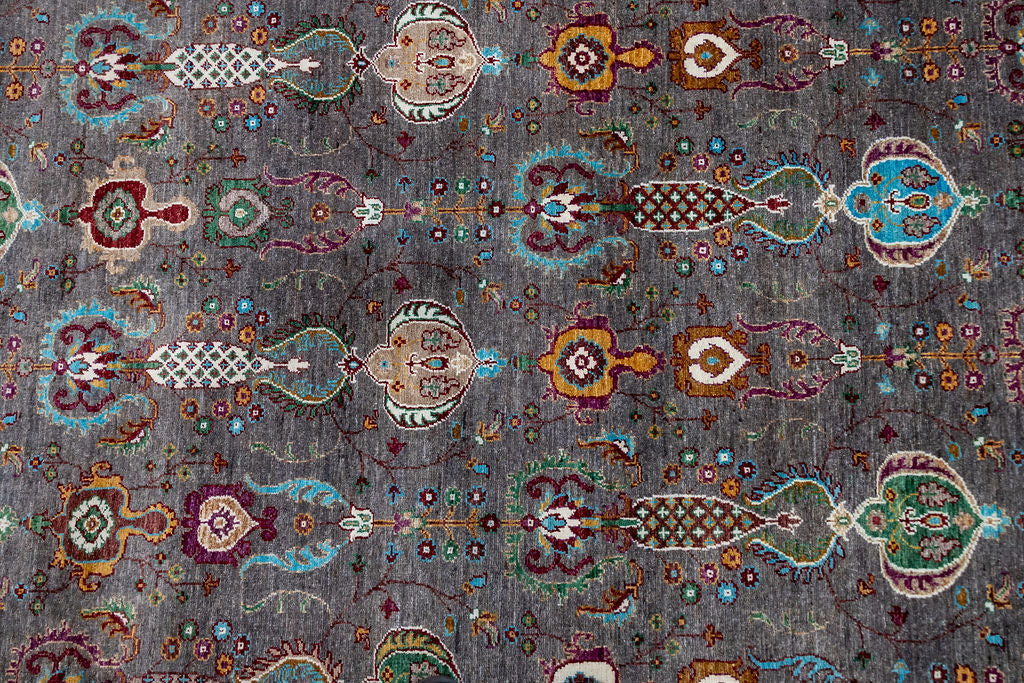 Charcoal Fine Afghan Chobi Wool Rug 317cm x 252cm