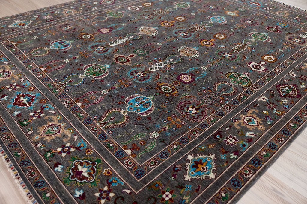 Charcoal Fine Afghan Chobi Wool Rug 317cm x 252cm
