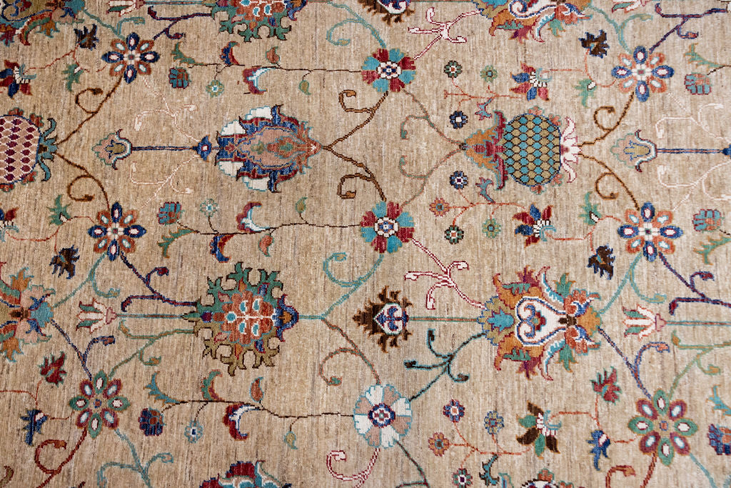 Fawn Afghan Sultani Chobi Wool Rug 297cm x 247cm