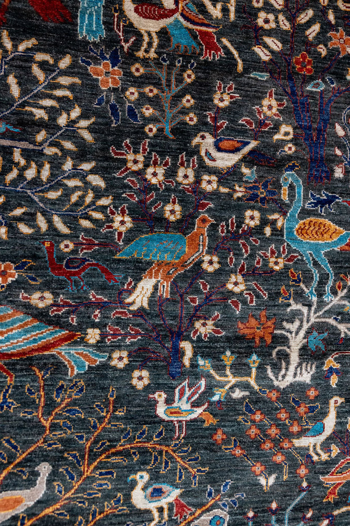 Dark Green Pictorial Afghan Chobi Wool Rug 298cm x 202cm
