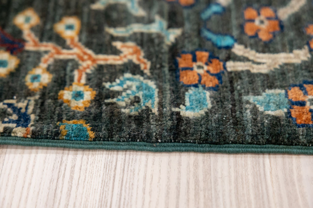 Dark Green Pictorial Afghan Chobi Wool Rug 298cm x 202cm