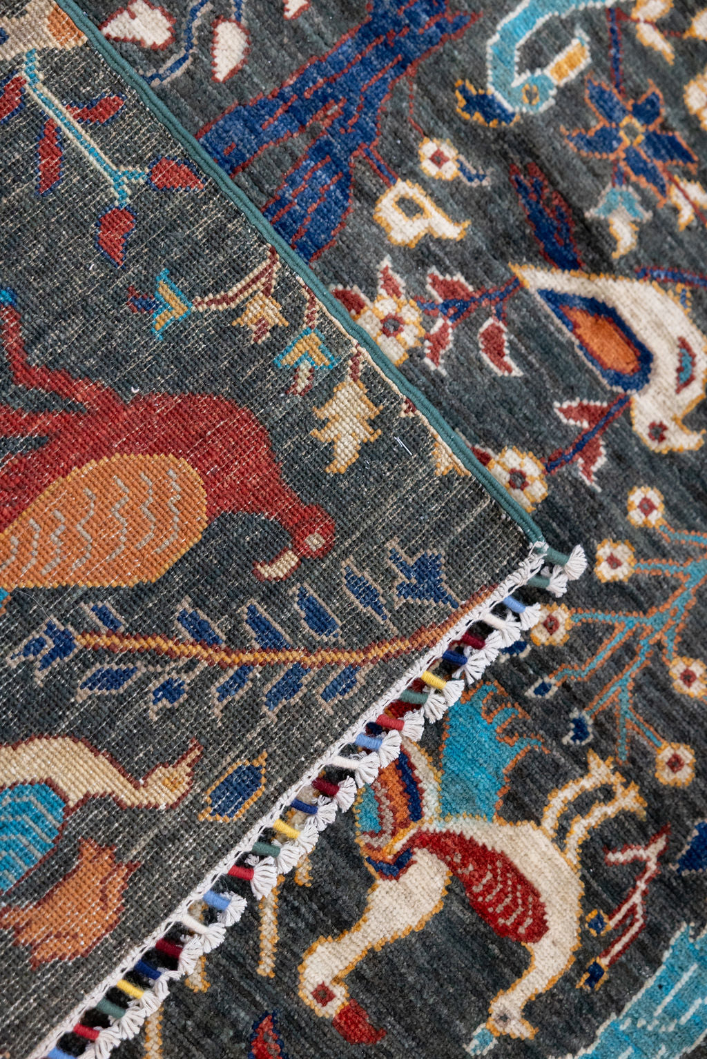 Dark Green Pictorial Afghan Chobi Wool Rug 298cm x 202cm