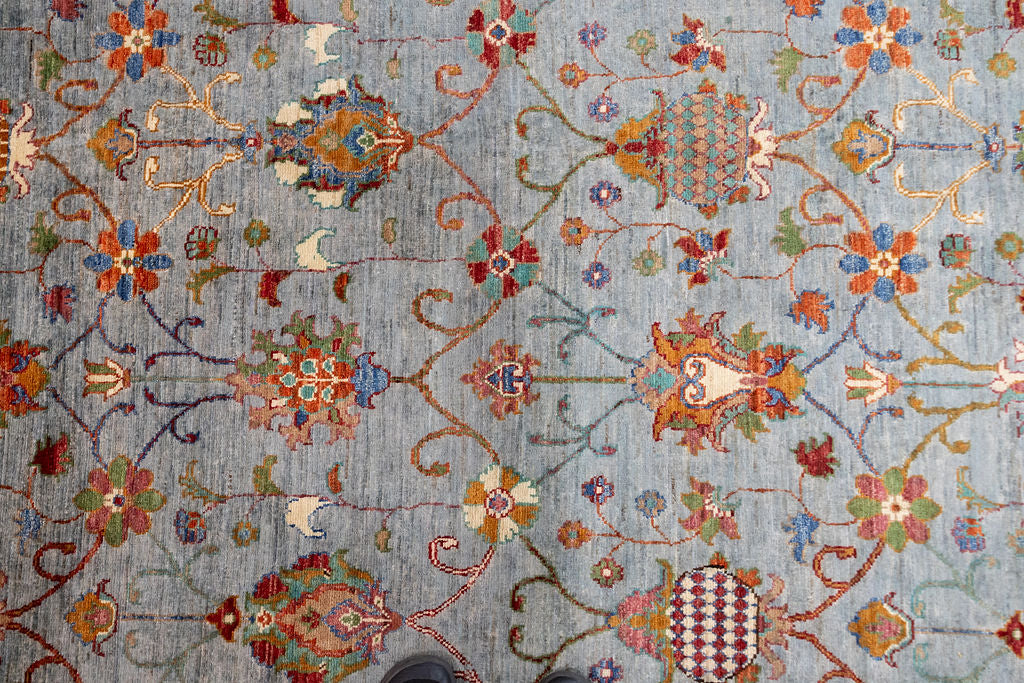 Ice Blue Afghan Sultani Chobi Wool Rug 295cm x 248cm