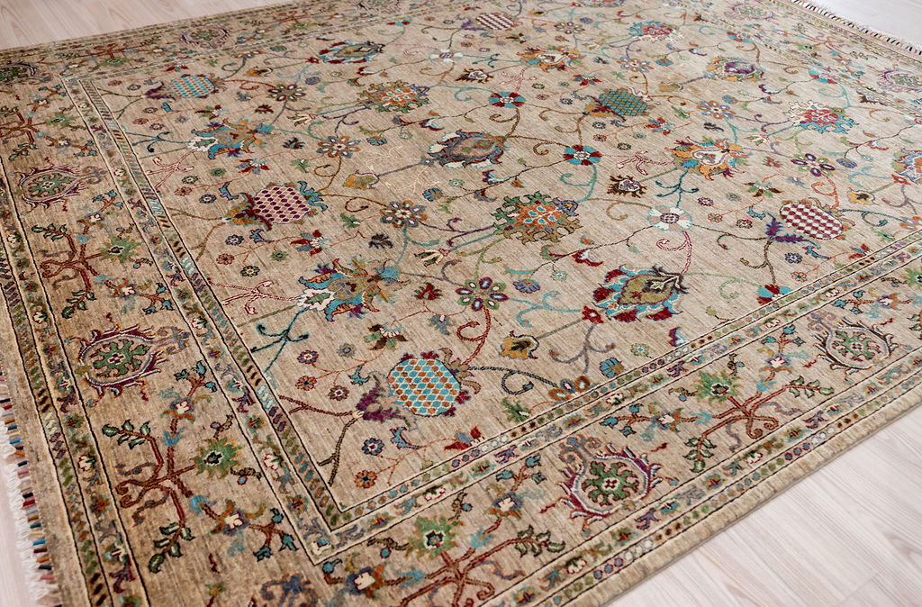Fawn Afghan Sultani Chobi Wool Rug 295cm x 243cm