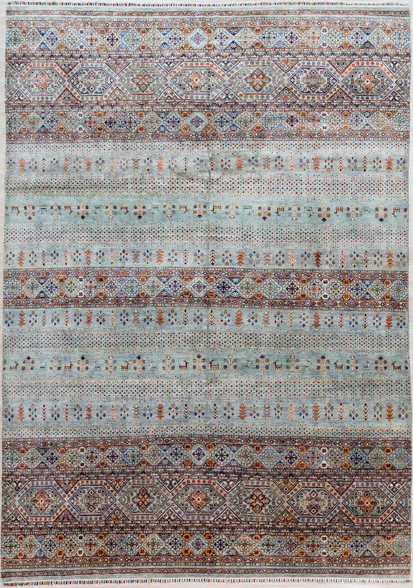 Authentic hand woven Arctic Blue XL Afghan Pictorial Khurjin Chobi Wool Rug 405cm x 307cm, woven in Northern Afghanistan
Beauituk tribal kurjin design all over, suitable for both traditional and contemporary interiors. Feature figures animals plants and geometric motifs. relax and get lost in the details of this masterpiece. Intricately hand woven with tight knots and perfect finishings, this Khurjin design in such a large rug is truly a one of a kind piece
Suit large dining table, living room or bedroom
