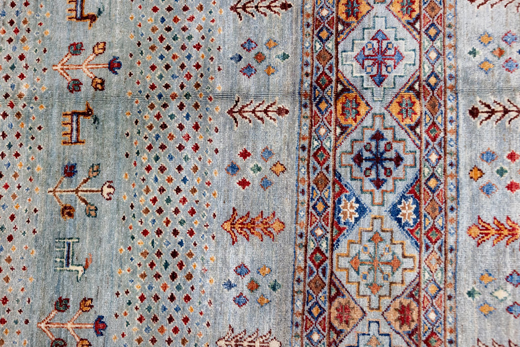 Arctic Blue XL Afghan Pictorial Khurjin Chobi Wool Rug 405cm x 307cm