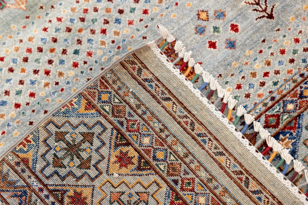 Arctic Blue XL Afghan Pictorial Khurjin Chobi Wool Rug 405cm x 307cm