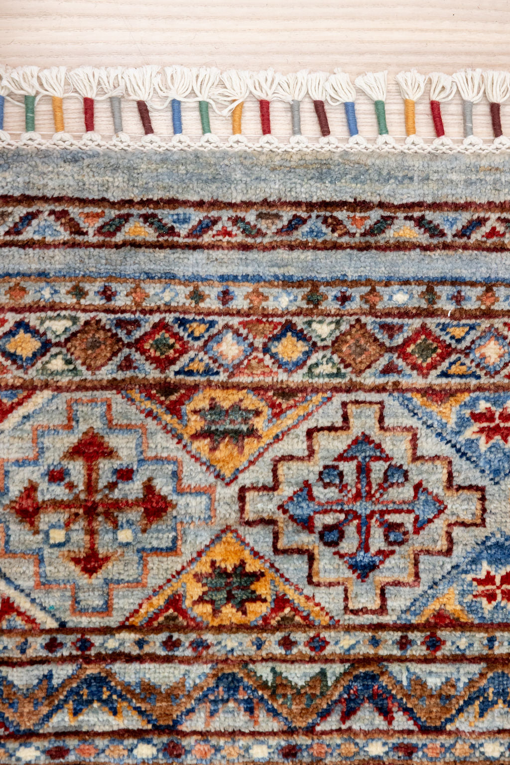 Arctic Blue XL Afghan Pictorial Khurjin Chobi Wool Rug 405cm x 307cm