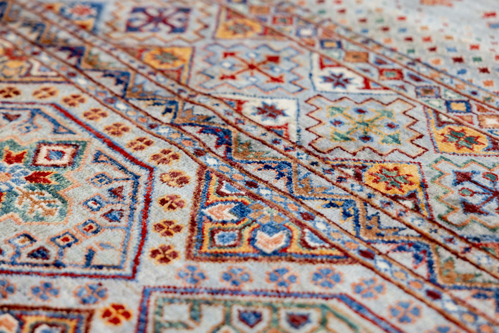 Arctic Blue XL Afghan Pictorial Khurjin Chobi Wool Rug 405cm x 307cm