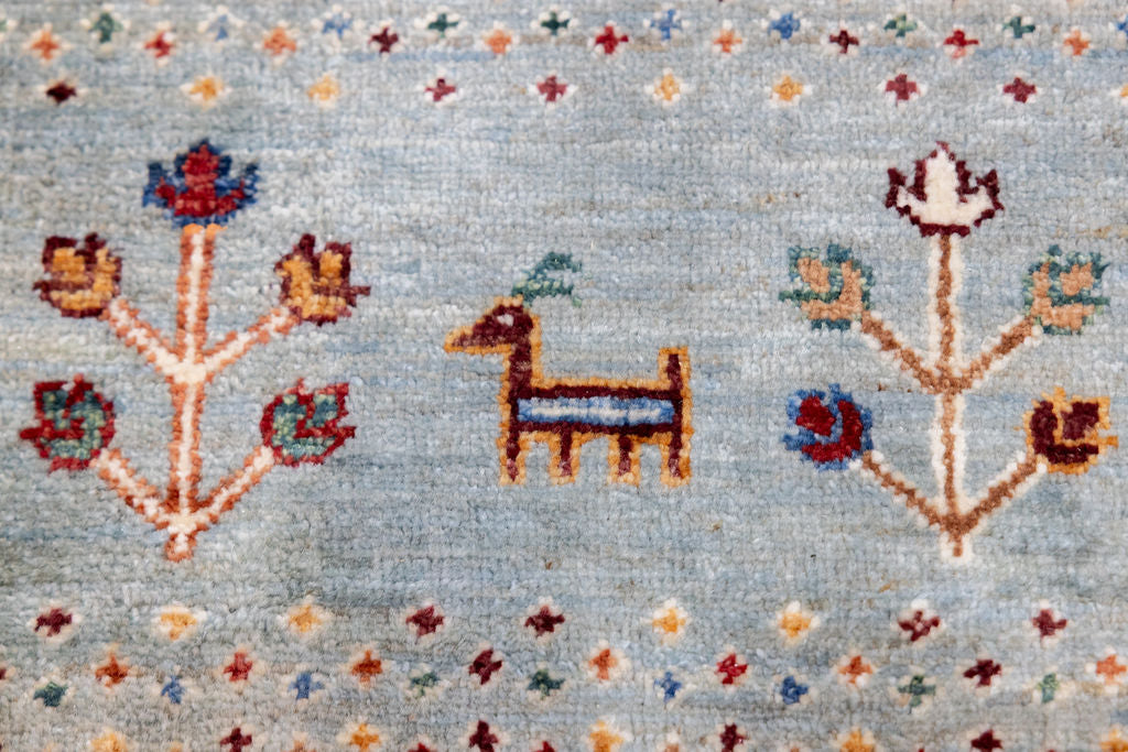 Arctic Blue XL Afghan Pictorial Khurjin Chobi Wool Rug 405cm x 307cm