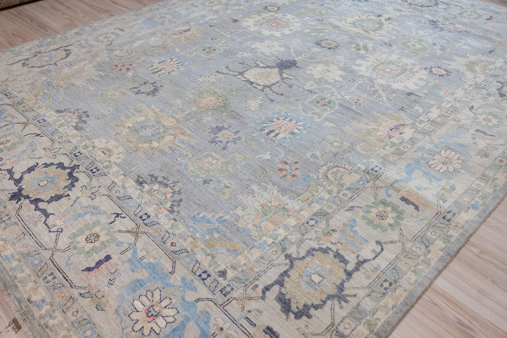 Light Blue Grey Muted Afghan Chobi Wool Rug 364cm x 270cm