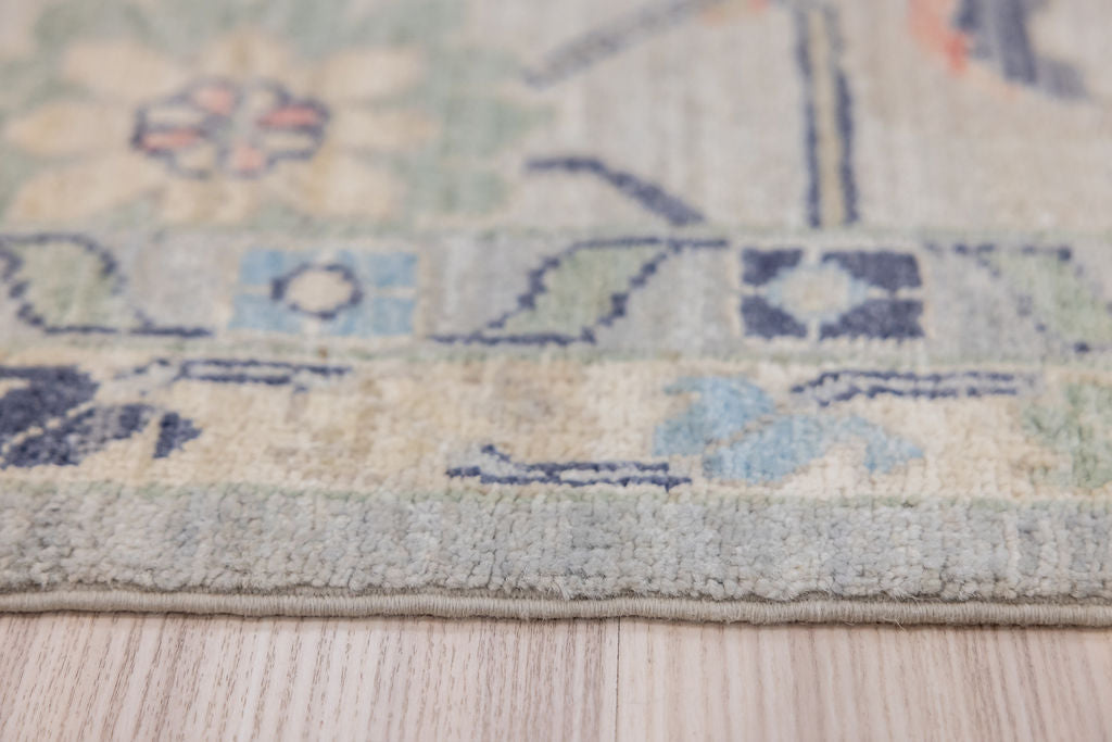 Light Blue Grey Muted Afghan Chobi Wool Rug 364cm x 270cm