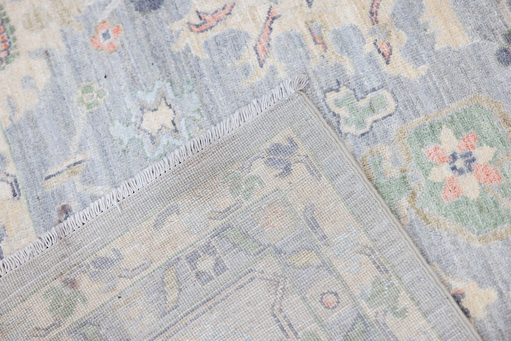 Light Blue Grey Muted Afghan Chobi Wool Rug 364cm x 270cm