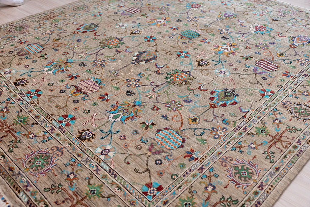 Fawn Afghan Sultani Chobi Wool Rug 294cm x 250cm