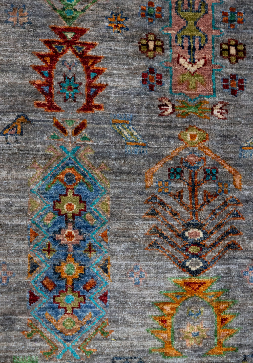 Grey Pictorial Afghan Suzani Chobi Wool Rug 346cm x 252cm