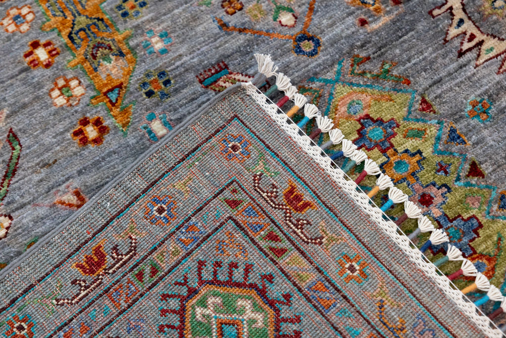 Grey Pictorial Afghan Suzani Chobi Wool Rug 346cm x 252cm