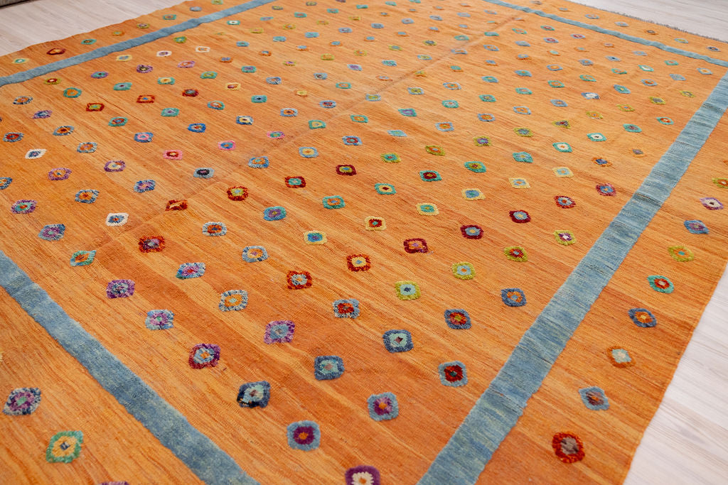 XL Rare Orange Barjasta Wool Kilim 387cm x 284cm