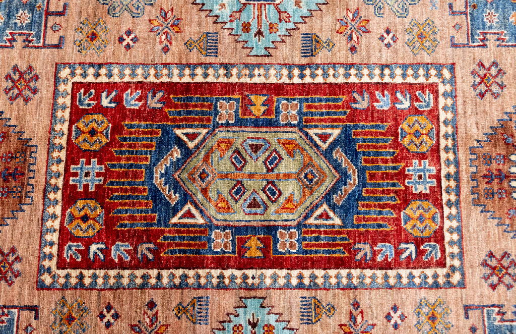 Light Peach Afghan Chobi Wool Rug 270cm x 182cm