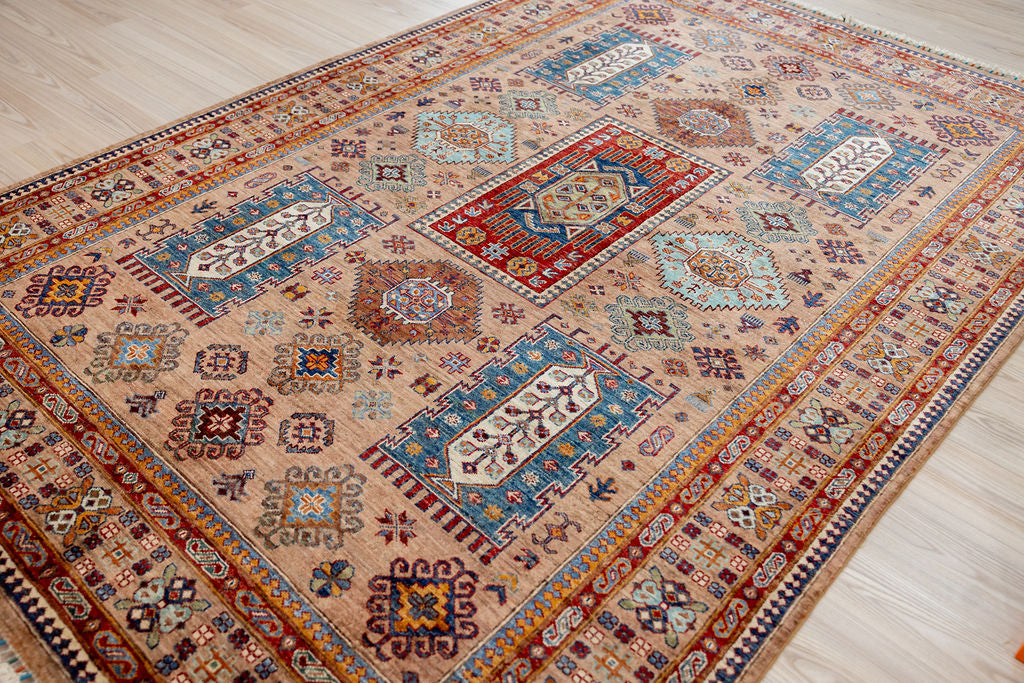 Light Peach Afghan Chobi Wool Rug 270cm x 182cm