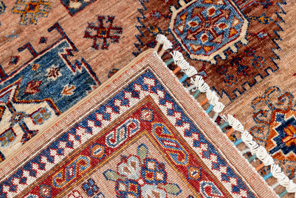 Light Peach Afghan Chobi Wool Rug 270cm x 182cm