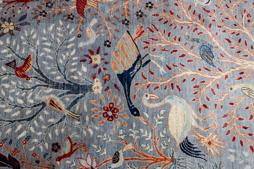 Ice Grey Pictorial Afghan Chobi Wool Rug 293cm x 198cm