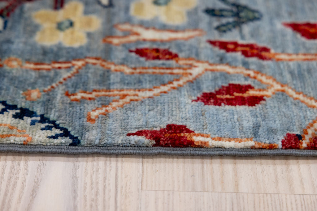 Ice Grey Pictorial Afghan Chobi Wool Rug 293cm x 198cm