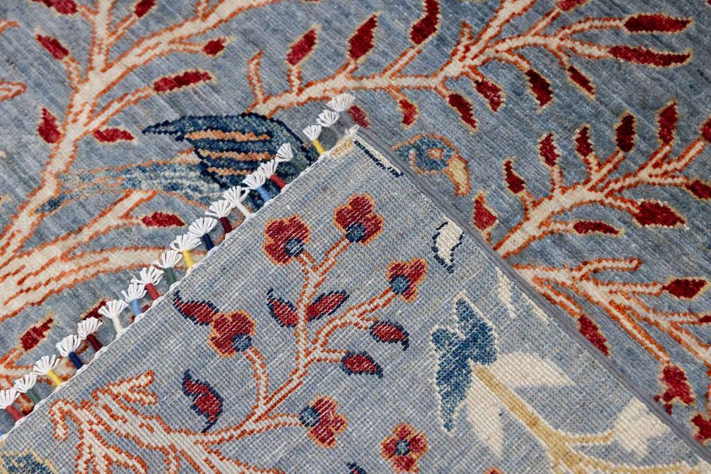 Ice Grey Pictorial Afghan Chobi Wool Rug 293cm x 198cm