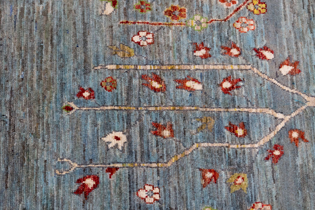 Blue Pictorial Afghan Chobi Wool Rug 235cm x 144cm