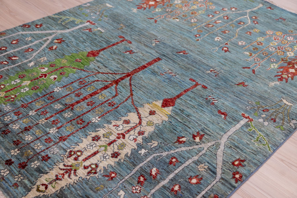 Blue Pictorial Afghan Chobi Wool Rug 235cm x 144cm