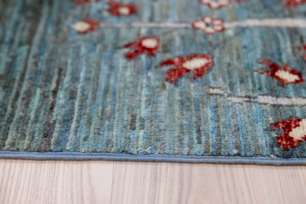 Blue Pictorial Afghan Chobi Wool Rug 235cm x 144cm