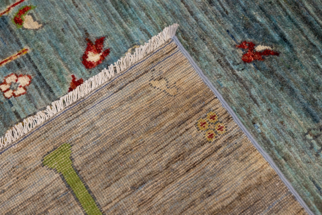 Blue Pictorial Afghan Chobi Wool Rug 235cm x 144cm