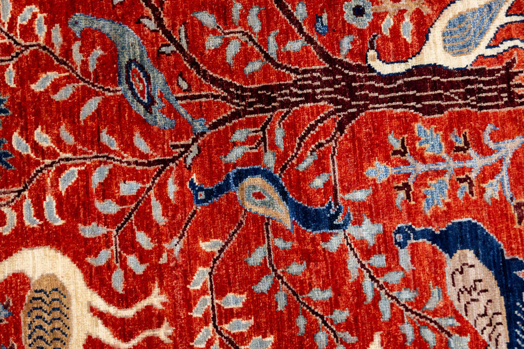 Red Pictorial Afghan Chobi Wool Rug 184cm x 126cm