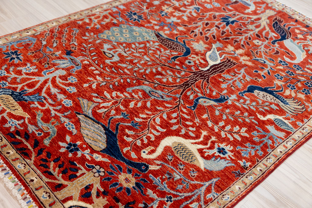 Red Pictorial Afghan Chobi Wool Rug 184cm x 126cm