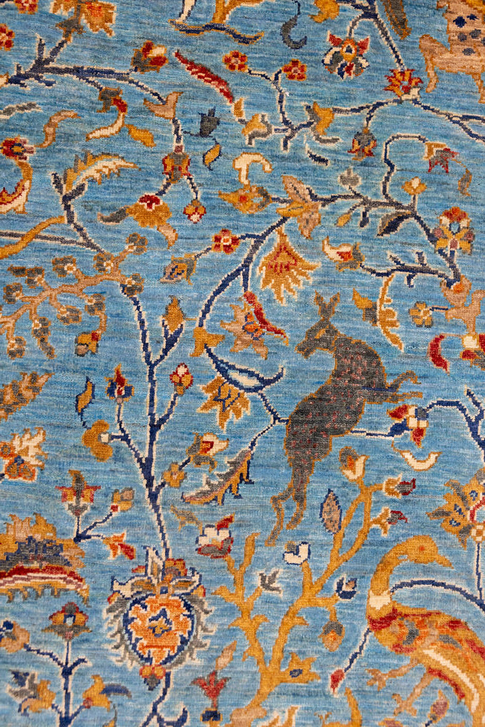 Light Blue Pictorial Afghan Chobi Wool Rug 247cm x 165cm