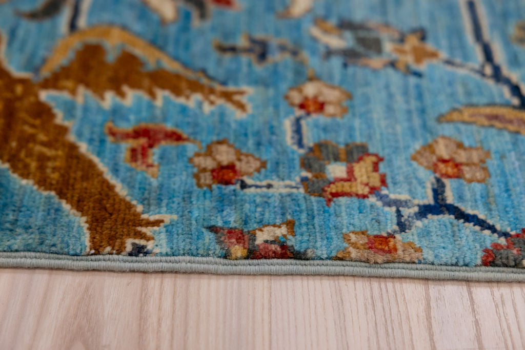 Light Blue Pictorial Afghan Chobi Wool Rug 247cm x 165cm
