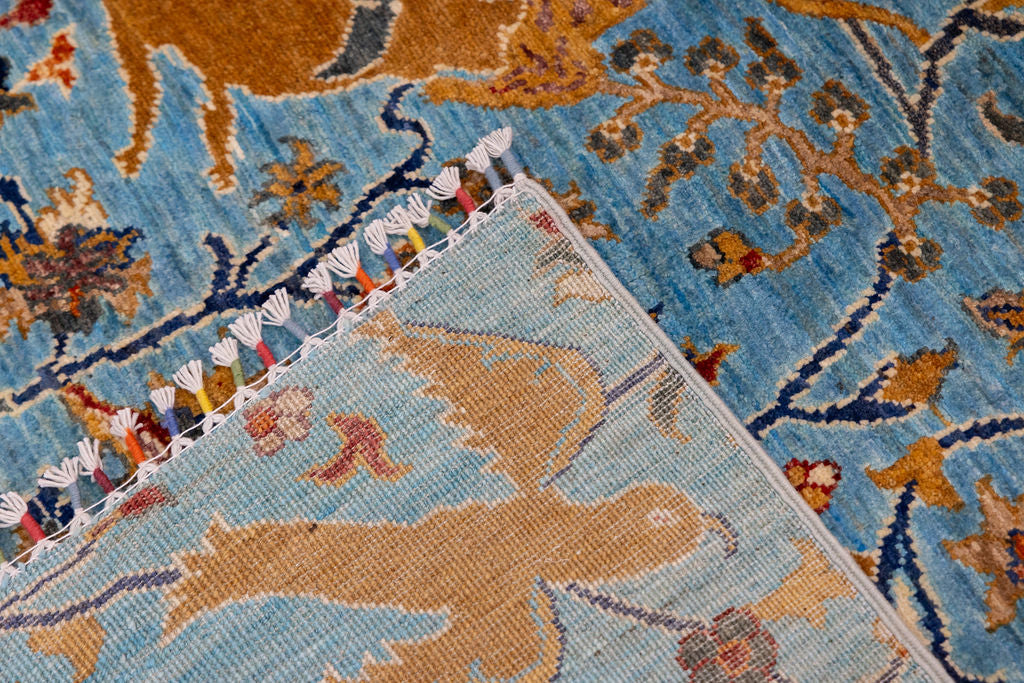 Light Blue Pictorial Afghan Chobi Wool Rug 247cm x 165cm